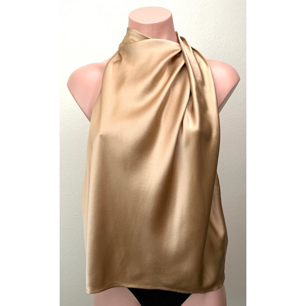 The Sei Champagne Silk High Neck Drape Blouse Women's US 2